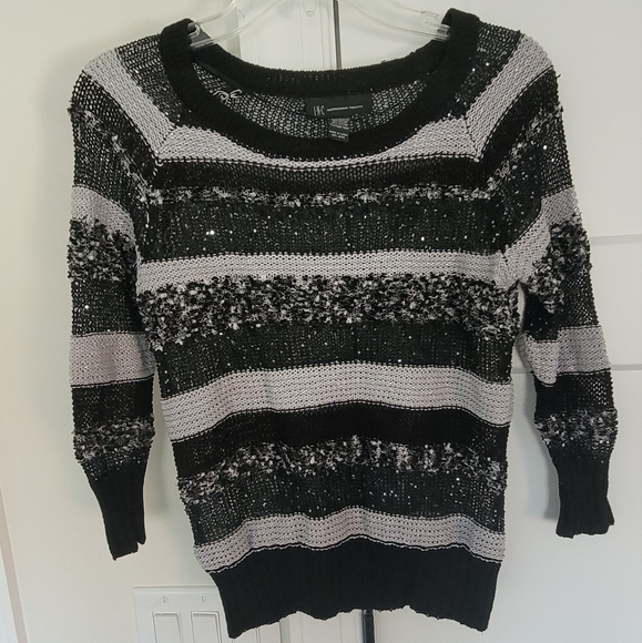 INC International Concepts Sweater Black White Stripe Sequin Long Sleeve… - Picture 3 of 5